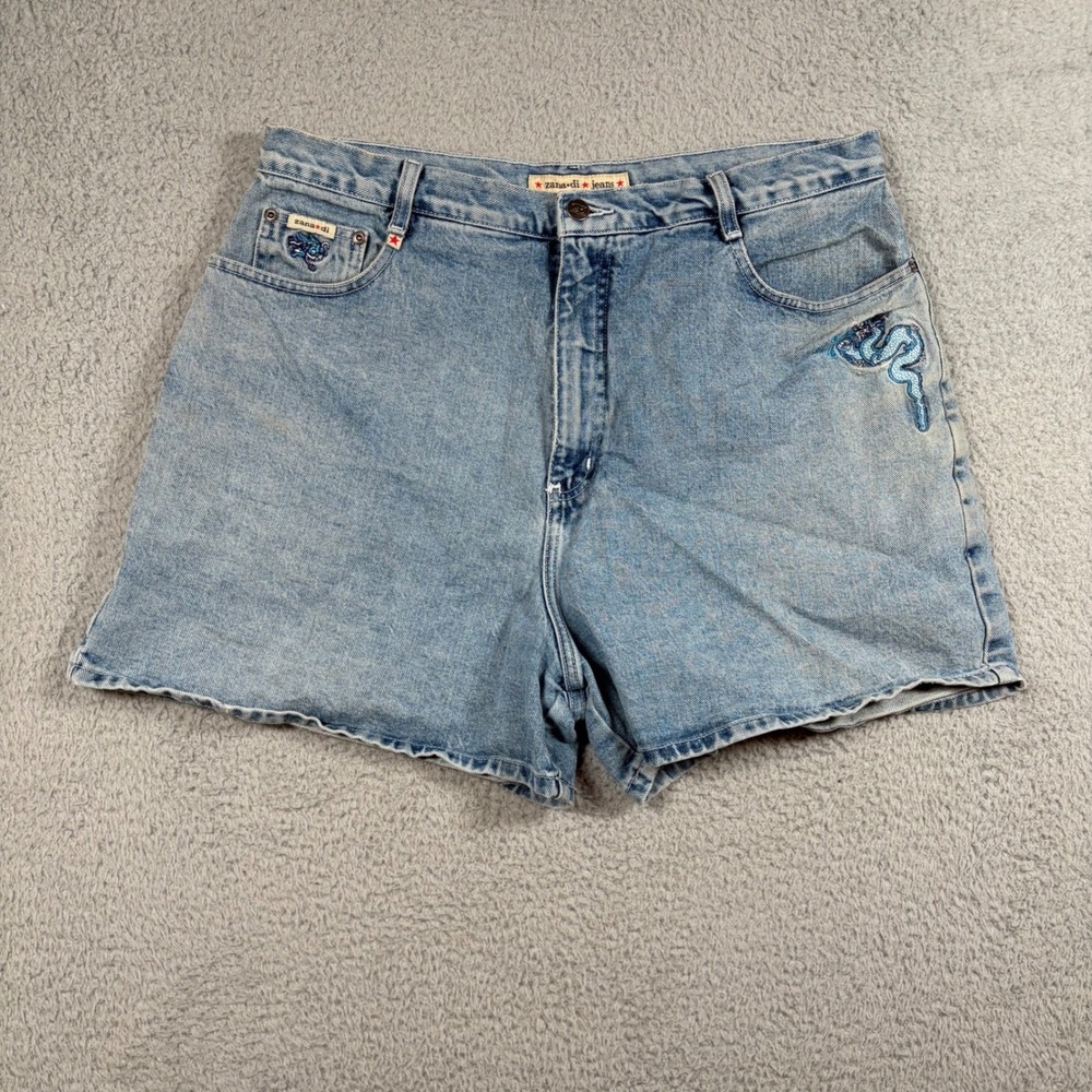 Zana di Jeans Women's 18 Denim Shorts‎ Blue Dragon Embroidered High Rise Y2K
